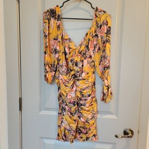 Ranna Gill Ruched Floral Mini Dress